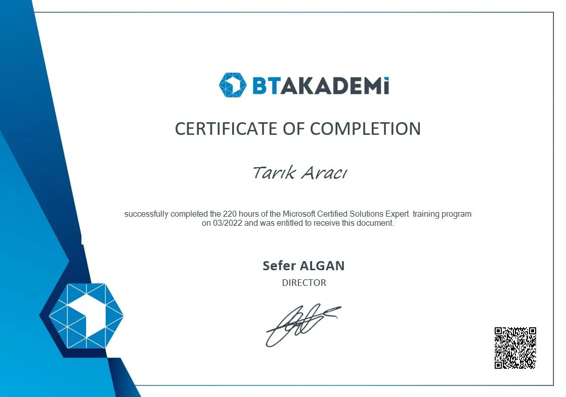 Tarık Aracı - Sertifika