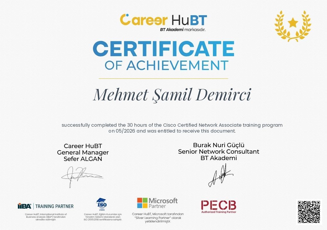 Mehmet Şamil Demirci - Sertifika