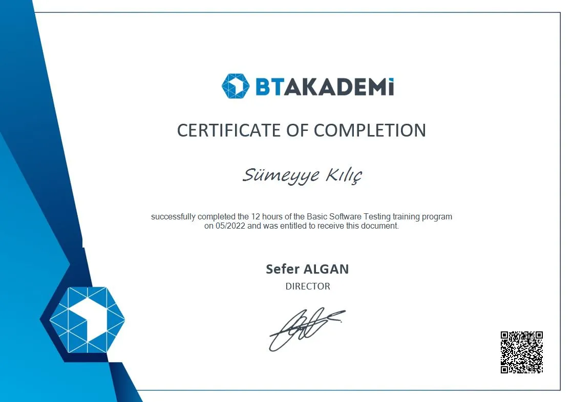 Sümeyye Kılıç - Sertifika