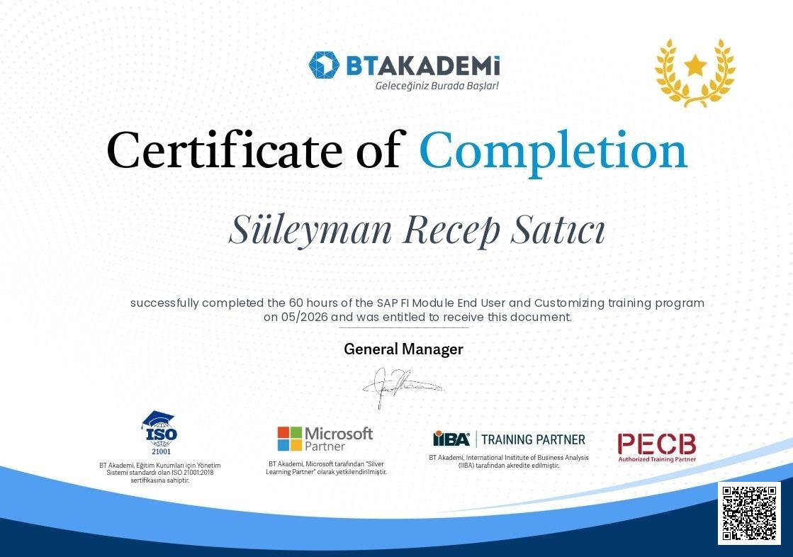 Süleyman Recep Satıcı - Sertifika