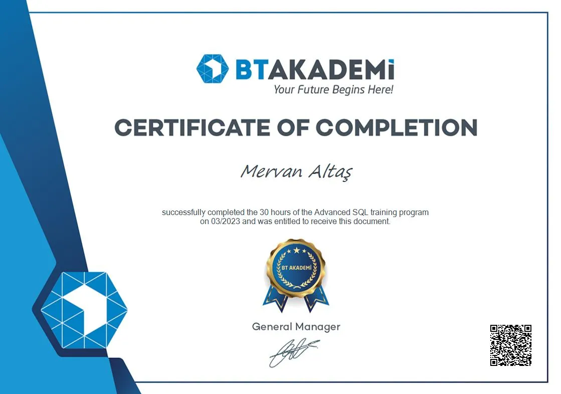 Mervan Altaş - Sertifika