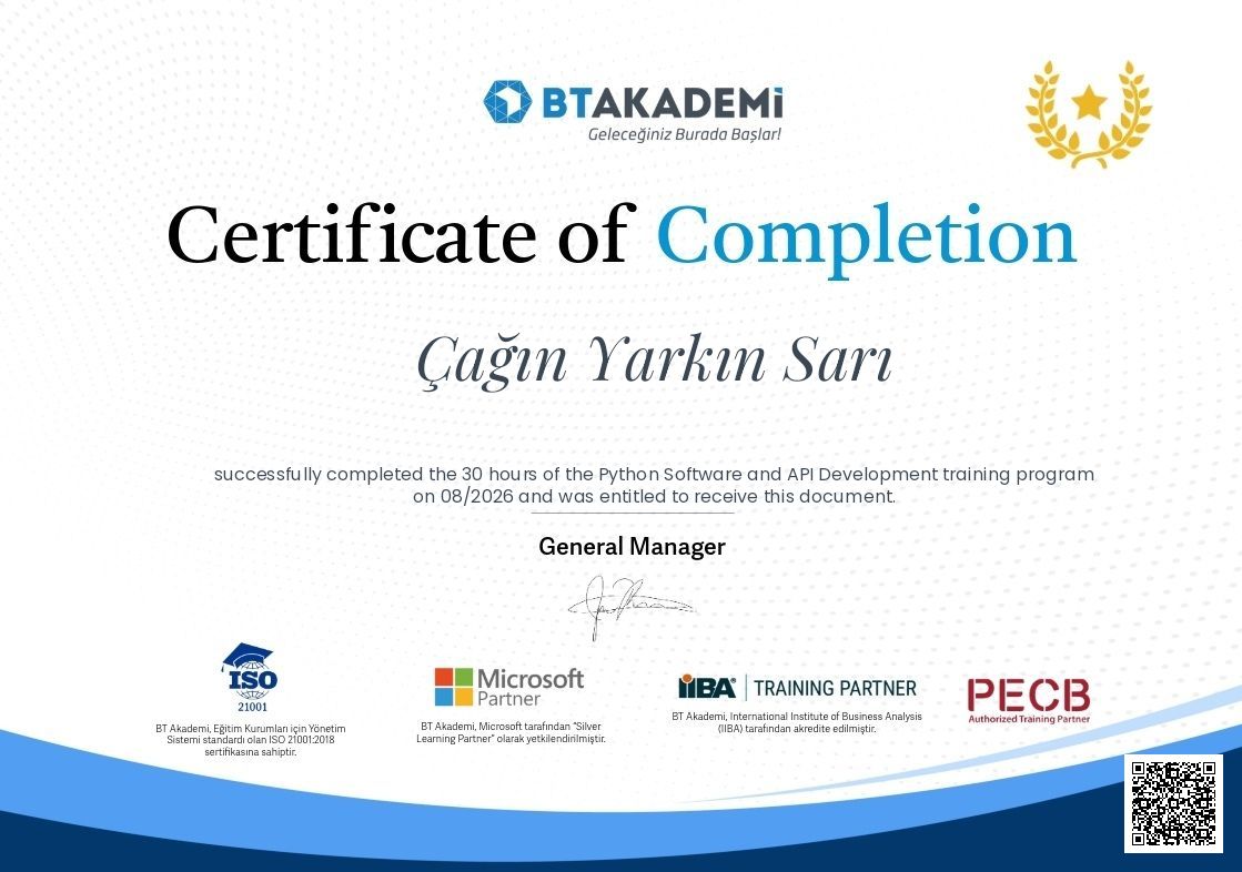 Çağın Yarkın Sarı - Sertifika