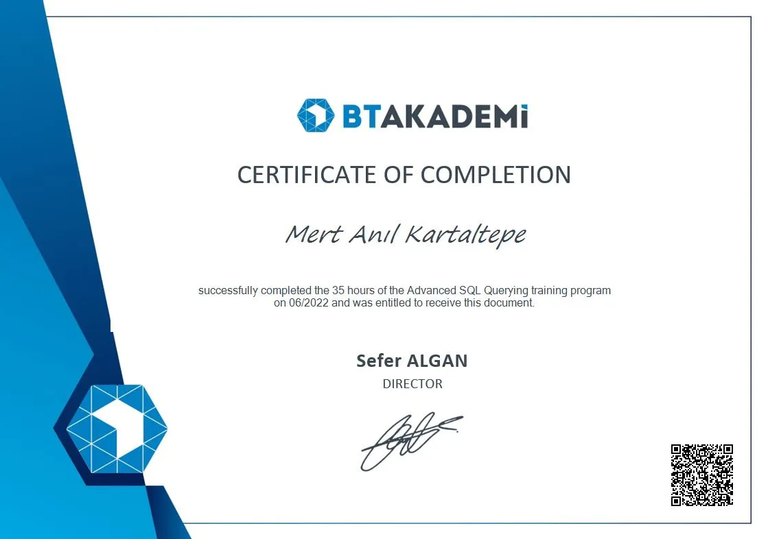 Mert Anıl Kartaltepe - Sertifika