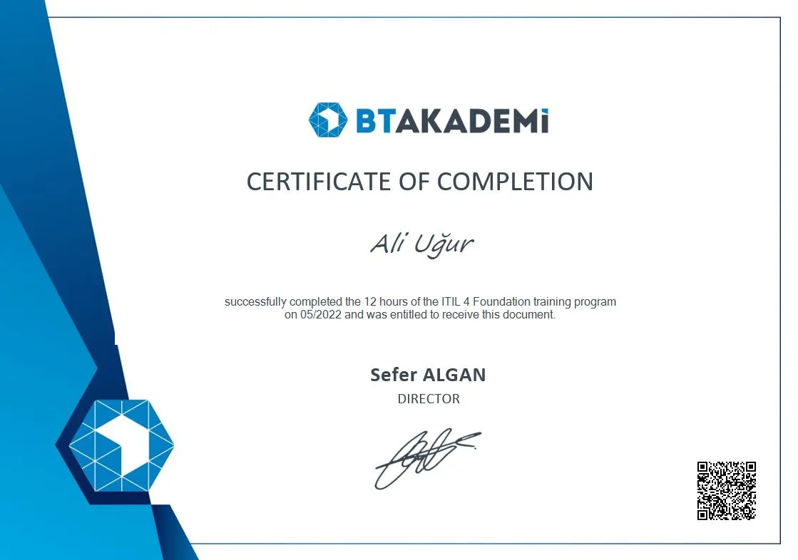 Ali Uğur - Sertifika