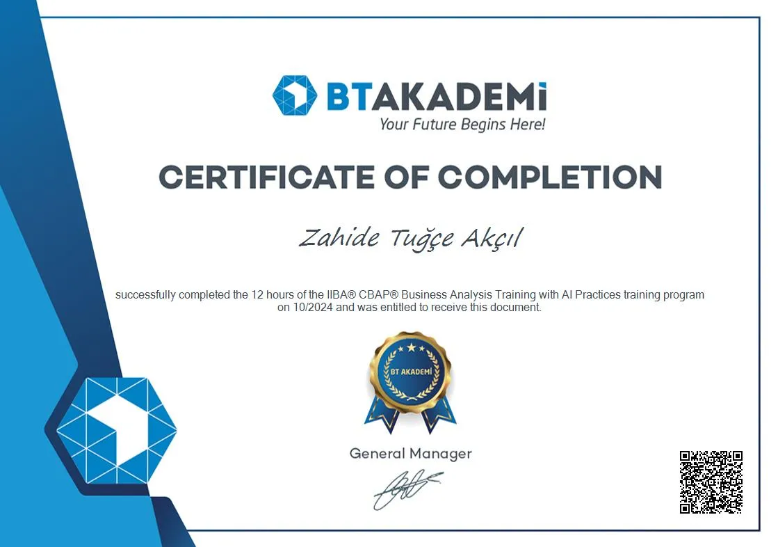 Zahide Tuğçe Akçıl - Sertifika