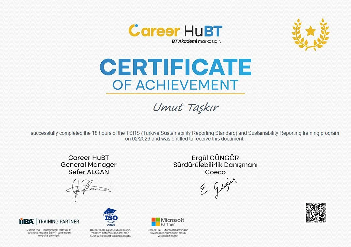 Umut Taşkır - Sertifika