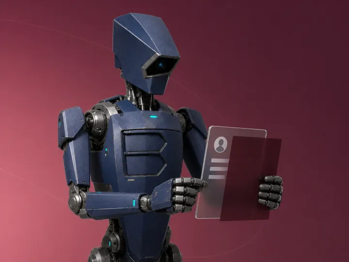 Kişisel veri paneline gizlilik filtresi uygulayarak bilgileri görünmez hâle getiren robot maskot