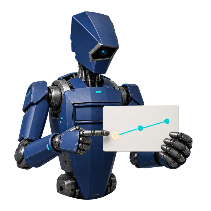 Eğitim yolculuğunun başlangıç noktasını gösteren PECB robot rehberi